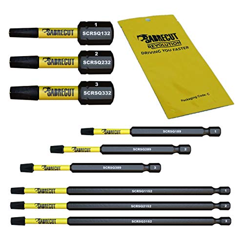 SabreCut SCRK9SQ - Juego de 9 puntas de destornillador de impacto magnéticas cuadradas para Dewalt Milwaukee Bosch Makita y más (32 mm, 89 mm, 152 mm)