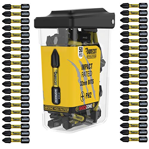 SabreCut SCRPH23250B - Juego de 50 puntas de destornillador de impacto magnéticas (32 mm, PH2, punta única, resistentes, para Dewalt Milwaukee Bosch Makita y otros)