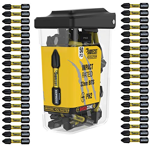 SabreCut SCRPH23250B - Juego de 50 puntas de destornillador de impacto magnéticas (32 mm, PH2, punta única, resistentes, para Dewalt Milwaukee Bosch Makita y otros)