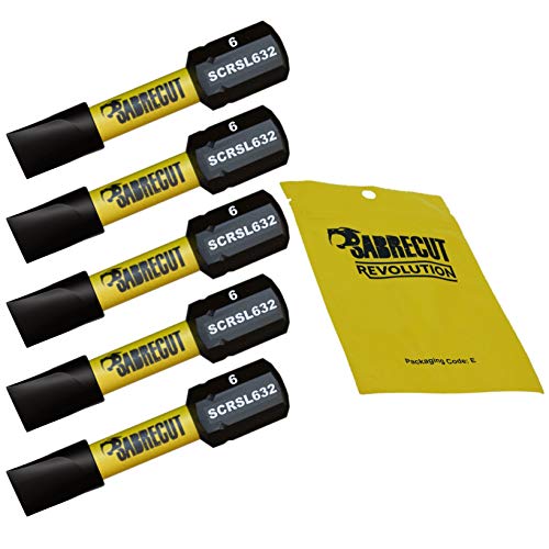SabreCut SCRSL632_5 SL6 - Juego de 5 puntas de destornillador de impacto magnéticas con ranura (32 mm, punta única, resistentes, para Dewalt Milwaukee Bosch Makita y otros)