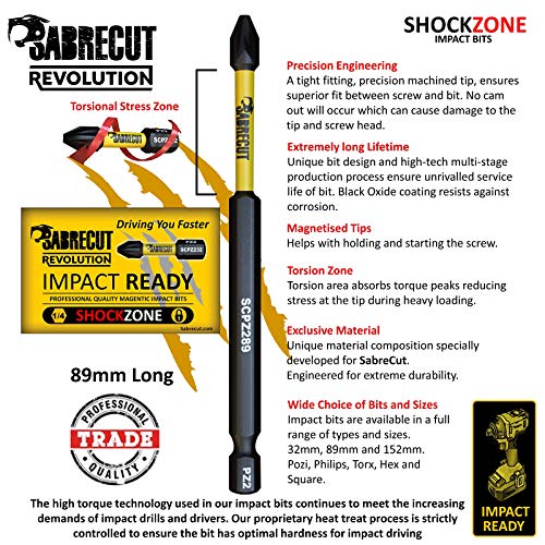 SabreCut SCRSL689_10 - Juego de 10 puntas de destornillador de impacto magnéticas ranuradas para Dewalt Milwaukee Bosch Makita y otros