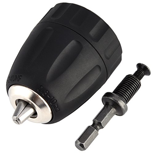 SANON Adaptador de Mandril Hexagonal Llave de Taladro de Trinquete 3/8-24Unf Clip de Mandril de Broca sin Llave de 8-10 Mm con Adaptador de Varilla de Vástago Hexagonal de 1/4 W Kit de Herramientas