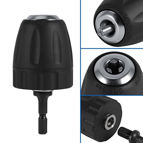 SANON Adaptador de Mandril Hexagonal Llave de Taladro de Trinquete 3/8-24Unf Clip de Mandril de Broca sin Llave de 8-10 Mm con Adaptador de Varilla de Vástago Hexagonal de 1/4 W Kit de Herramientas