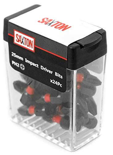 Saxton - Juego de brocas para destornillador de impacto (24 unidades, PH2-25 mm, compatible con Dewalt Milwaukee Bosch