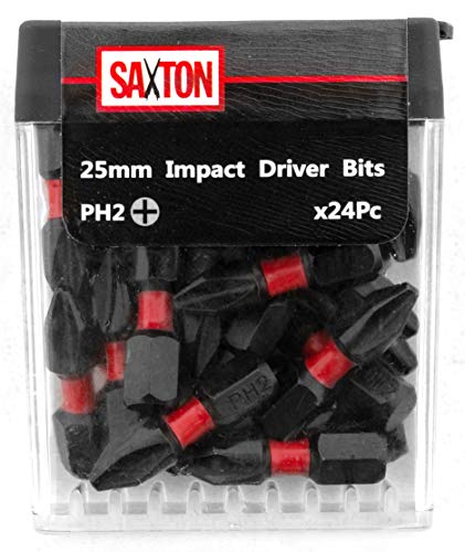 Saxton - Juego de brocas para destornillador de impacto (24 unidades, PH2-25 mm, compatible con Dewalt Milwaukee Bosch