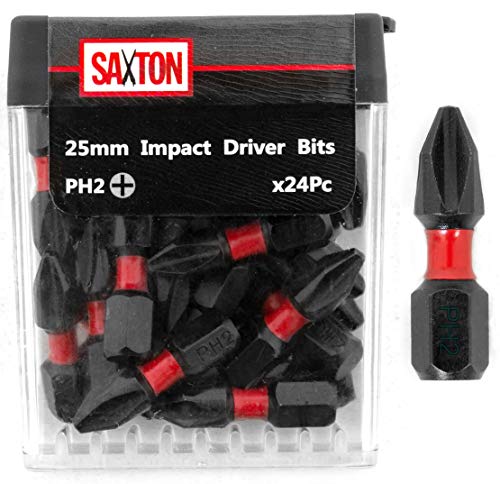 Saxton - Juego de brocas para destornillador de impacto (24 unidades, PH2-25 mm, compatible con Dewalt Milwaukee Bosch