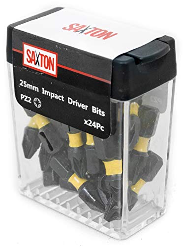 Saxton - Juego de brocas para destornillador de impacto (24 unidades, PZ2-25 mm, caja Tic Tac compatible con Dewalt Milwaukee Bosch