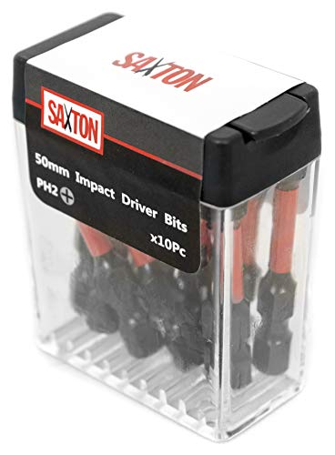 Saxton - Juego de brocas para destornillador de impacto PH2-50 mm, 10 unidades, compatible con Dewalt Milwaukee Bosch