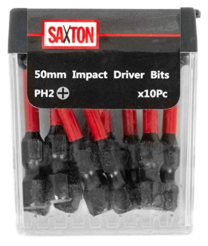 Saxton - Juego de brocas para destornillador de impacto PH2-50 mm, 10 unidades, compatible con Dewalt Milwaukee Bosch