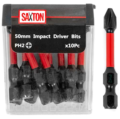 Saxton - Juego de brocas para destornillador de impacto PH2-50 mm, 10 unidades, compatible con Dewalt Milwaukee Bosch