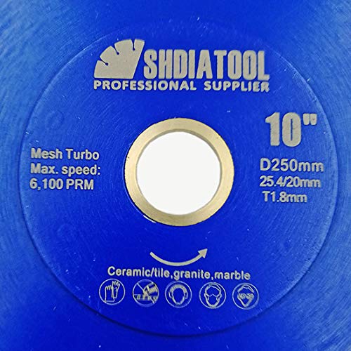 SHDIATOOL Disco Tronzador de Diamante 250mm con X Malla Turbo Hoja de Sierra para Porcelana Azulejos Cerámica Mármol