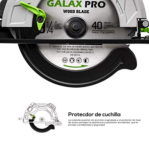 Sierra Circular, GALAX PRO 2000W 5000RPM Sierra Eléctrica, Guía Láser, Corte 85mm (90°), 56mm (45°), Hoja 235mm, Escala Graduada, Madera, Metal Delgado, Plástico