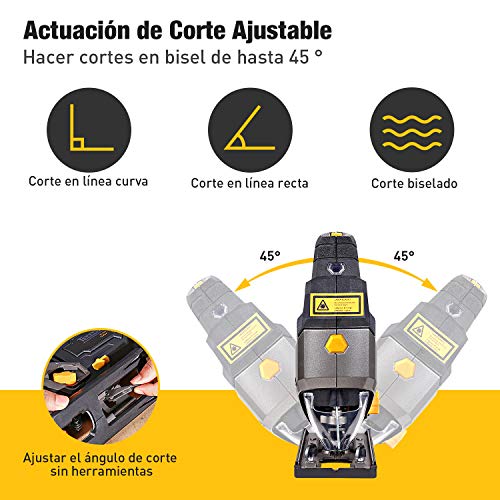 Sierra de Calar, TECCPO 800W 3000SPM Caladora con Láser, 6 Hojas, 6 Velocidades Ajustables, Corte45°, Estuche de Transporte, Potente, Adecuada para Cortar Madera y Metal -TAJS01P