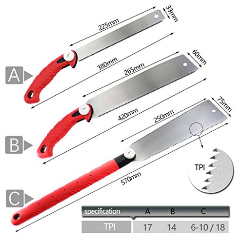 Sierra de Mano Dientes de 3 filos 65 Cortador de Madera Sierra de Mano de Doble Filo Sierra de Madera SK5 para Madera de Espiga Madera de bambú Plástico Sierra de Sierra Poda Carpintería, A