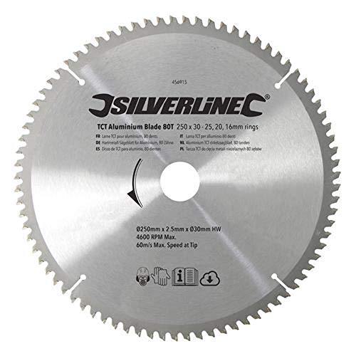 Silverline 456915 - Disco de TCT para Aluminio, 80 Dientes (250 x 30 - Anillos de 25, 20 y 16 mm)
