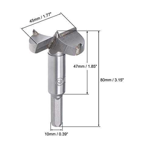 Sourcingmap Forstner Brocas de 45 mm, carburo de tungsteno, para madera de carburo de tungsteno, abreviador de taladro, bisagra de carpintería, broca de taladro, color gris con estuche