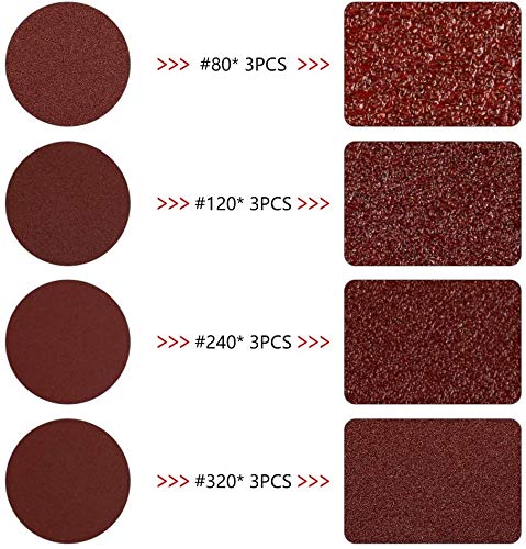 SPTA 25mm / 50mm / 80mm Lijadora de Aire Orbital Aleatoria, Mini Lijadora Neumática para Automóvil, con 36 discos de lijado de grano mixto y 3 almohadillas de respaldo