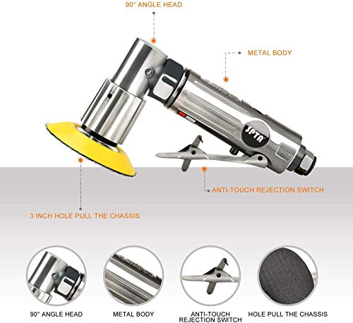 SPTA 25mm / 50mm / 80mm Lijadora de Aire Orbital Aleatoria, Mini Lijadora Neumática para Automóvil, con 36 discos de lijado de grano mixto y 3 almohadillas de respaldo