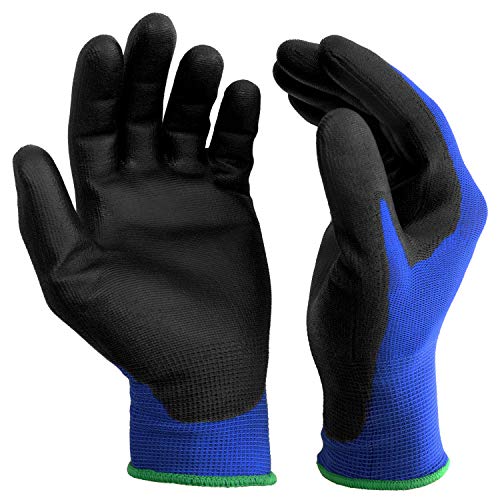 S&R 12 Guantes de Trabajo en fibra de Nylon con recubrimiento de PU - 12 pares. Talla M/8