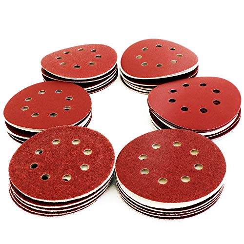 S&R Discos de Lija 125 mm con Velcro Papel abrasivo autoadhesivos. 60pzs: Grano cada 10 x 40/60/80/120/180/240 8 agujeros para Lijadora excéntrica