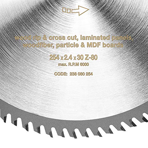 S&R Hoja de Sierra Circular Madera 254 x 30 mm 80 Dientes. Disco de Corte Madera. Calidad Profesional