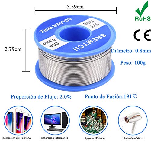 SREMTCH Soldadores de Estaño, 60W 220V Kit del Soldador de Temperatura Ajustable, 5pcs Puntas Diferentes, Soporte, Alambre de Soldadura para el Uso Diversamente Reparado