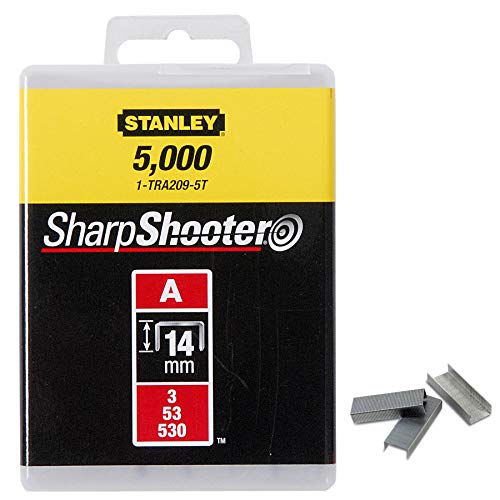 Stanley 1-TRA209T Grapa Tipo A (5/53/530) 14mm-1000 u, 14 mm, Set de 1000 Piezas