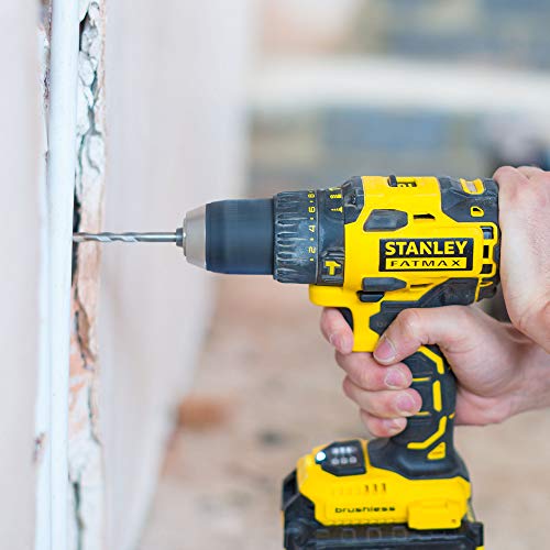 Stanley FatMax FMC627D2SA-QW - Taladro percutor Brushless 18V, con 2 baterías litio 2Ah, set de 50 pzs y bolsa de transporte