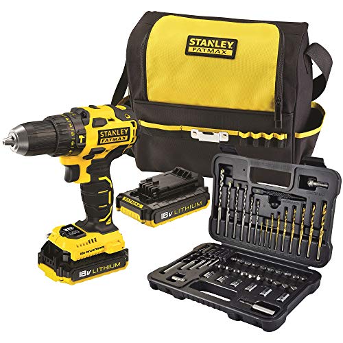 Stanley FatMax FMC627D2SA-QW - Taladro percutor Brushless 18V, con 2 baterías litio 2Ah, set de 50 pzs y bolsa de transporte