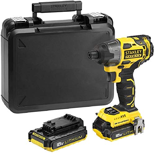 STANLEY FATMAX FMC647D2-QW - Atornillador de impacto Brushless 18V, 180 Nm, 1/4", 2 baterías de litio 2.0Ah y maletín