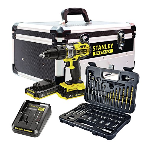 STANLEY FATMAX FMCK625D2F-QW - Taladro percutor 18V, 27.200 ipm, con 2 baterías de litio 2Ah, set de 50 acc y maletín de aluminio