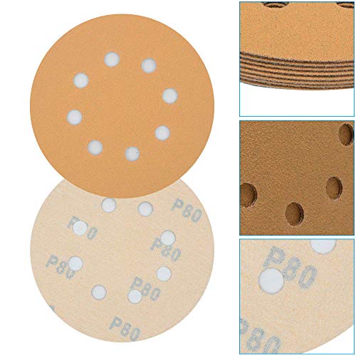 Supertool - Discos de lija (20 unidades, 125 mm, 8 agujeros), sin polvo, discos de lija circulares de gancho y bucle, grano 60, para lijadoras orbitales aleatorias