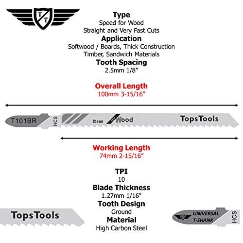 T101BR: Hojas de sierra de calar para Bosch, DeWalt, Makita, Milwaukee, y muchos más - 25 unidades - De Topstools