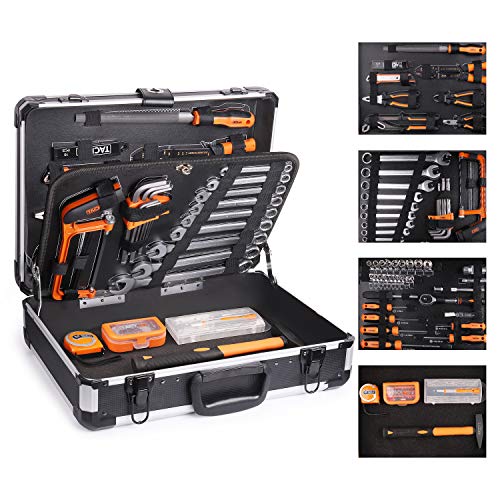 TACKLIFE Cajas de Herramientas de Aluminio,136Pcs Multifuncional Juego de Herramientas de Mano,Juego de Destornilladores de Precisión, Martillo, Alicates-HHK4B