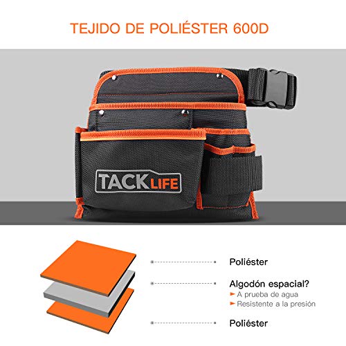 TACKLIFE Cinturón para Herramientas, Profesionales, Tela Impermeable, Tejido de Tres Capas, Costura de Cifrado, Con Tira Fluorescente, Acomodar los Martillos, Alicates, Cuchillos, Llaves, etc - PTB01