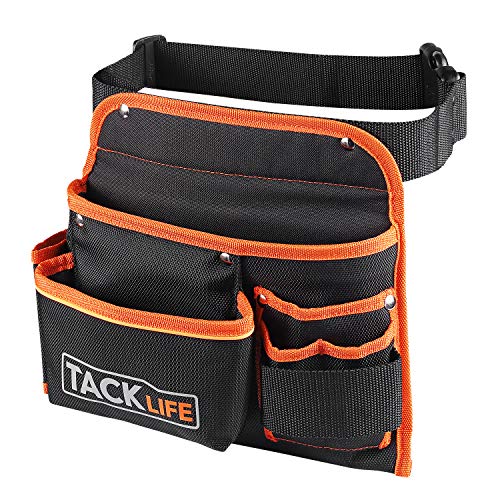 TACKLIFE Cinturón para Herramientas, Profesionales, Tela Impermeable, Tejido de Tres Capas, Costura de Cifrado, Con Tira Fluorescente, Acomodar los Martillos, Alicates, Cuchillos, Llaves, etc - PTB01