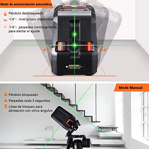 TACKLIFE Nivel Láser Verde 30m, Nivel Laser Autonivelante, Doble Láser Módulo Línea Vertical, Líneas Cruzadas, IP54, Modo de Bloqueo, Soporte Magnético, Bolsa Acolchada y Batería Includa - SC-L07G