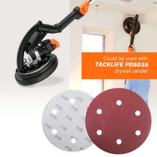 TACKLIFE Papeles de Lija, 30PCS 225mm Lijas de 80, 100, 120, 180, 240, 320 Granos, para Lijadora de Pared de 225mm, Papeles Abrasivos con 6 Agujeros, Cambio Rápido con Gancho y Bucle, ASD5A