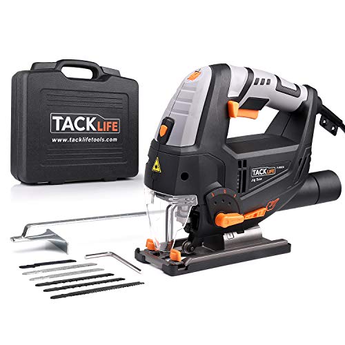 Tacklife Sierra de Calar, Caladora, Cable de 3 Metros, Corte en Madera: 100mm, 800W 3000SPM, Sierra Caladora con LED Láser, 6 Hojas para Madera Metal Plástico, Velocidades Ajustables (1-6) PJS02A