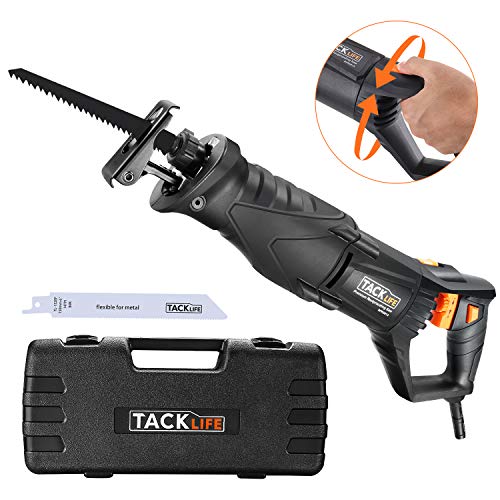 TACKLIFE Sierra Sable, 850W, 0~2,800SPM, Manija Giratoria (Izquierda y Derecha 90º), Gatillo de Velocidad Variable, 2 Hojas (Madera 6T HCS, Metal 14T BIM), Caja de Transporte/ RPRS01A