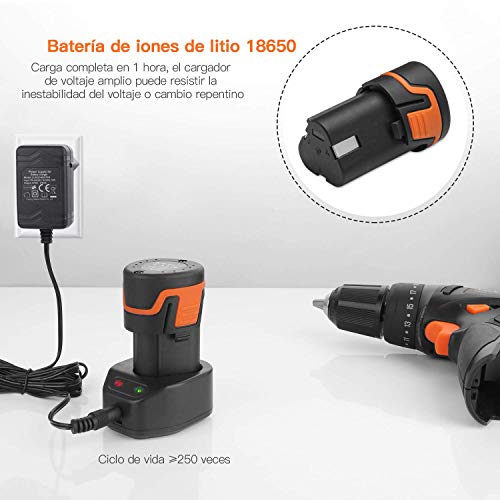 Taladro Atornillador 12V, Tacklife PCD02C Destornillador Eléctrico, 2 Velocidad, 19+1 Ajuste de Par, Portabroca Automatico, Bateria de Litio 2000mAh