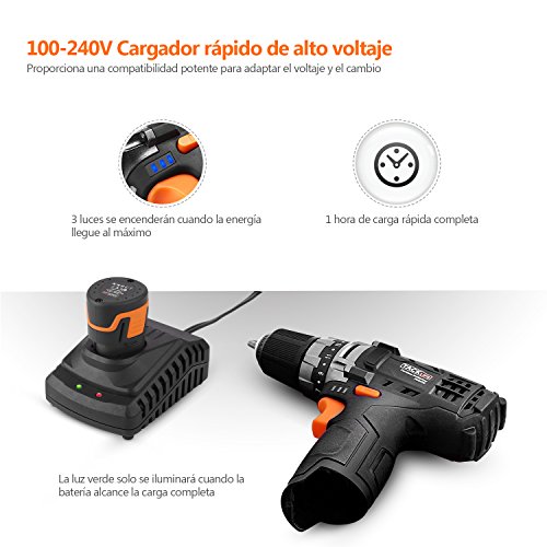 Taladro Atornillador 12V, Tacklife PCD03B Destornillador Eléctrico, 19 + 1 con Selección de Marcha, 2x Batería Recargable de iones de Litio 2000mAh