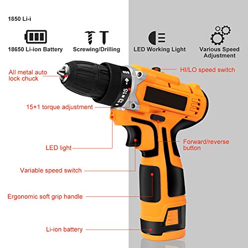 Taladro Atornillador Inalámbrico De 26 Piezas Taladro Combinado De Iones De Litio 16.8V-Max, Destornillador Eléctrico, Kit De Accesorios, Batería De Cambio Rápido Y Cargador Incluidos,SET3