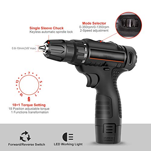 Taladro Atornillador Inalámbrico Taladro Combinado De Iones De Litio De 12 V Máx. En Estuche, Destornillador Eléctrico, Batería De Cambio Rápido Y Cargador Incluidos,SET1