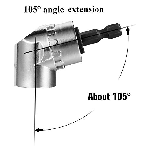 Taladro de ángulo recto, Vakki Broca en ángulo de 105º del conductor Destornillador eléctrico Accesorio de taladro Adaptador de soporte de destornillador, zócalo hexagonal de 1/4 pulg