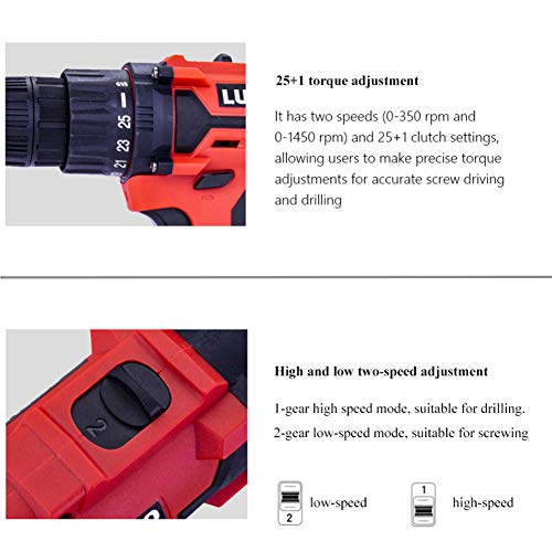 Taladro Inalámbrico Destornillador Eléctrico 12V / 16.8V Par Máximo 25 Nm / 35 Nm, Herramientas De Carpintería De Bricolaje De 2 Velocidades Con Baterías De Iones De Litio Y Luz LED,12v 2b