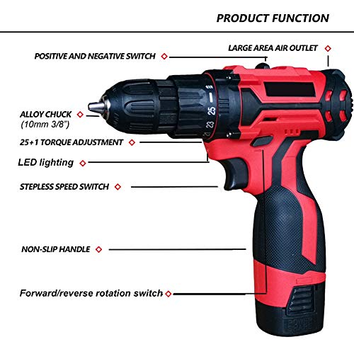 Taladro Inalámbrico Destornillador Eléctrico 12V / 16.8V Par Máximo 25 Nm / 35 Nm, Herramientas De Carpintería De Bricolaje De 2 Velocidades Con Baterías De Iones De Litio Y Luz LED,12v 2b