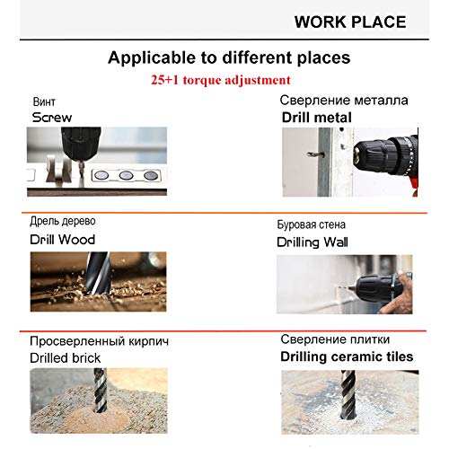 Taladro Inalámbrico Destornillador Eléctrico 36VF Par Máximo 45 Nm, Herramientas De Carpintería De Bricolaje De 2 Velocidades Con Baterías De Iones De Litio Y Luz LED,2B