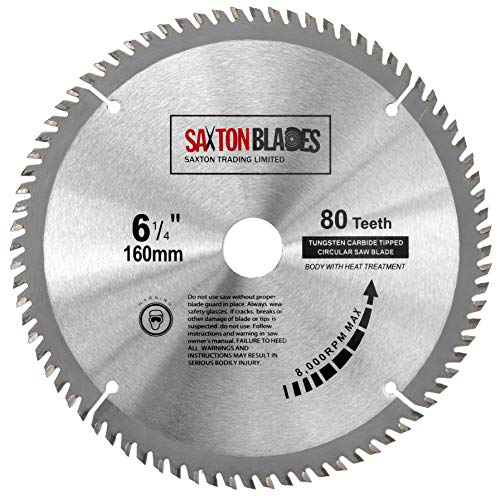 TCT16080T Saxton TCT - Hoja de sierra circular para madera, 160 mm x 80 t para Festool TS55 Bosch Makita Dewalt