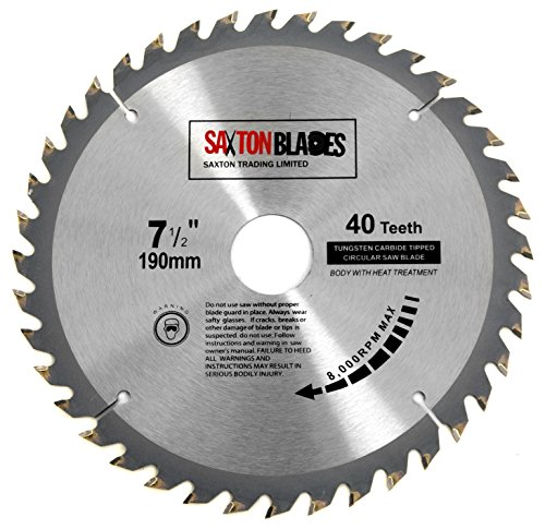 TCT19040T Saxton TCT - Hoja de sierra circular para madera, 190 mm x 30 mm x diámetro x 40 T para Bosch Makita Dewalt